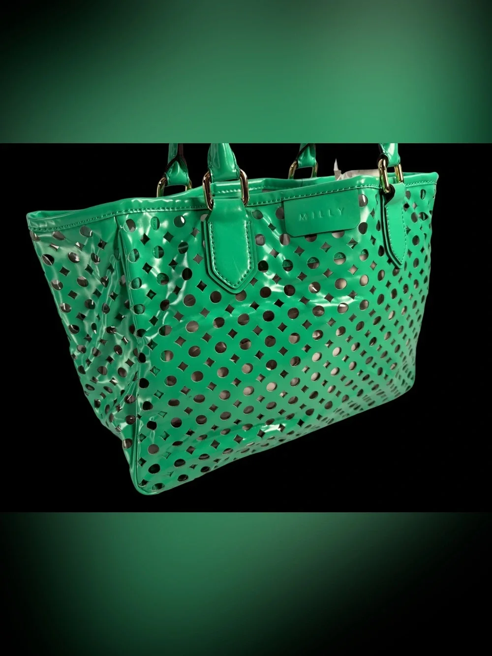 Milly Emerald Perforated Tote - Green